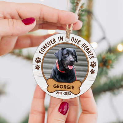 Forever In Our Heart Dog Memorial Ornament, Personalized Pet Loss Gift