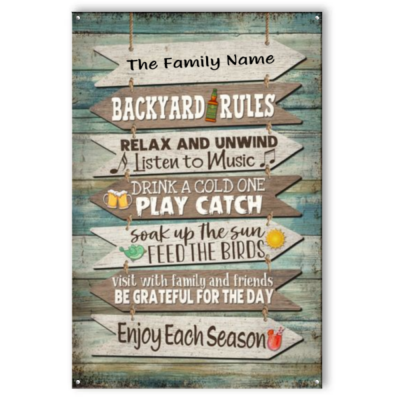 Personalized Backyard Rules Metal Sign, Welcome to Backyard Metal Sign