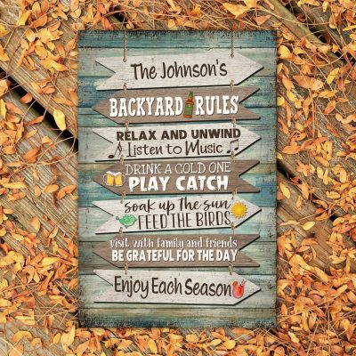 Personalized Backyard Rules Metal Sign, Welcome to Backyard Metal Sign