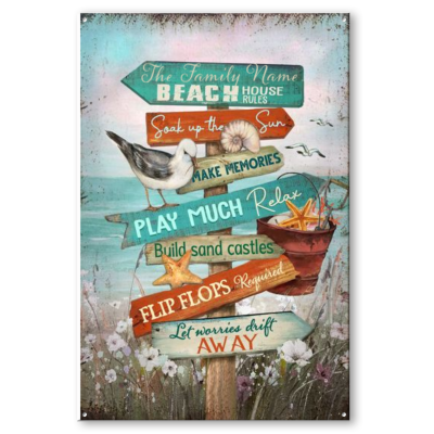 Personalized Beach House Rules Metal Sign, Custom Beach House Decor, Welcome to Beach House Metal Sign