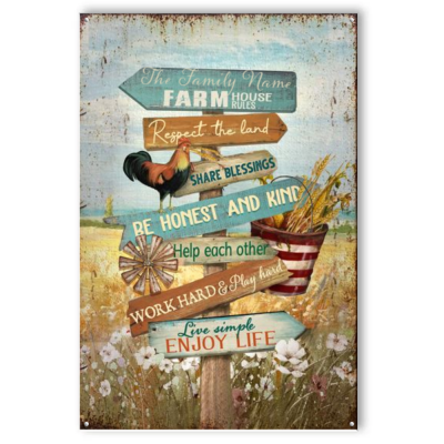 Personalized Farmhouse Rules Metal Sign, Custom Farmhouse Sign, Rustic Home Decor