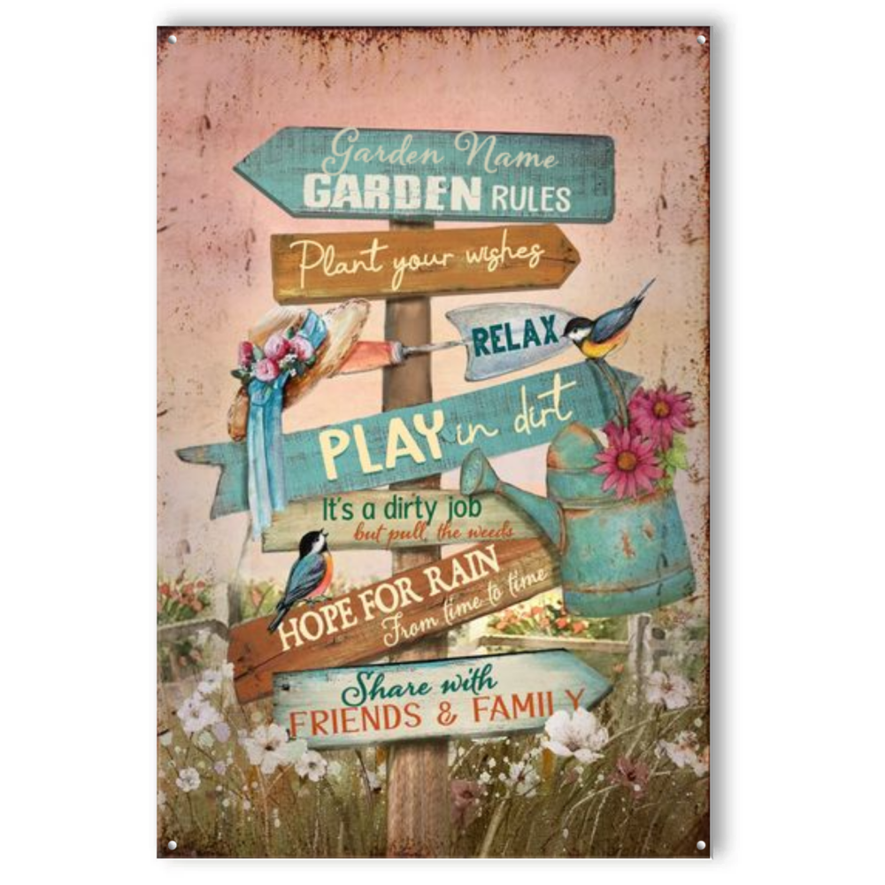 Garden Rules Metal Sign With Custom Name, Garden Decoration, Personalized Gift For Gardener