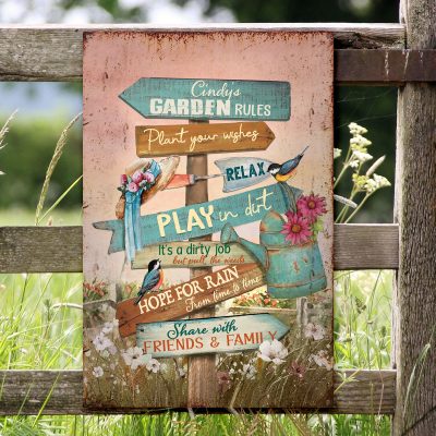 Garden Rules Metal Sign With Custom Name, Garden Decoration, Personalized Gift For Gardener