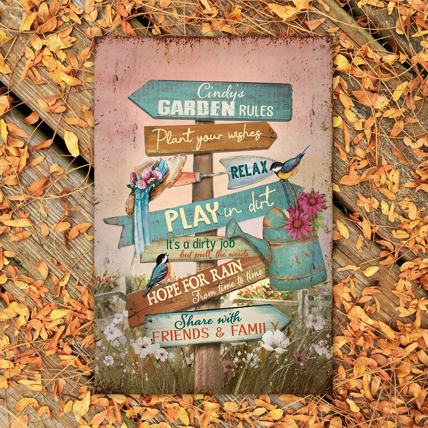 Garden Rules With Personalized Name Metal Sign, Custom Garden Decor, Gift For Gardener