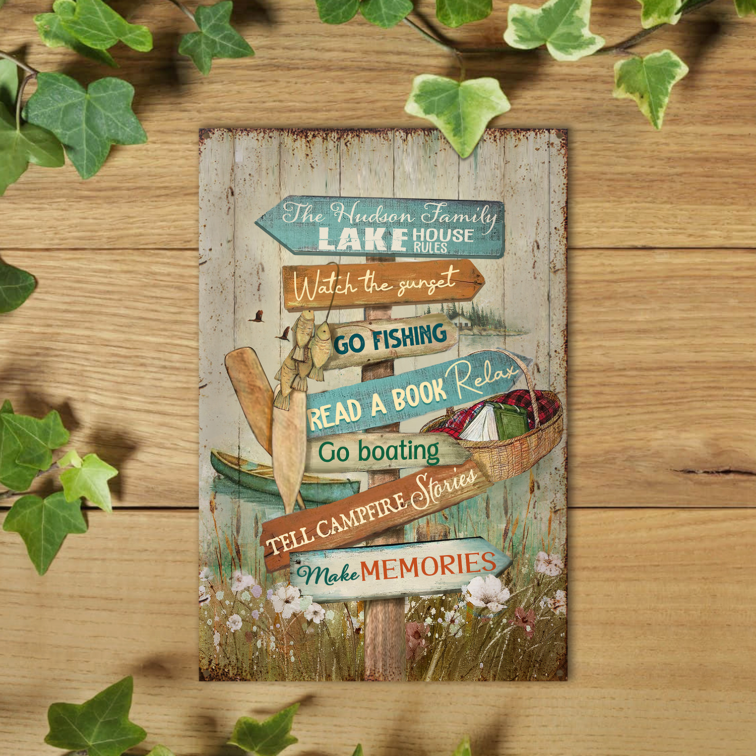 Personalized Lake House Rules Metal Sign, Custom Family Lake House Rules Sign, Lake House Decor