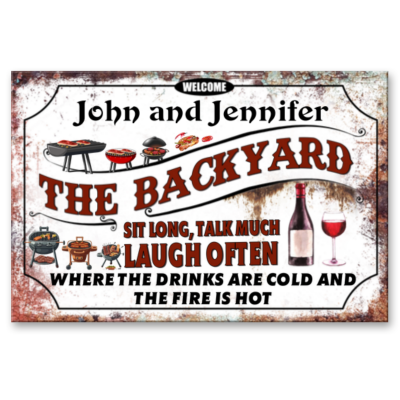 Welcome To The Backyard Personalized Metal Sign, Backyard Outdoor Decoration