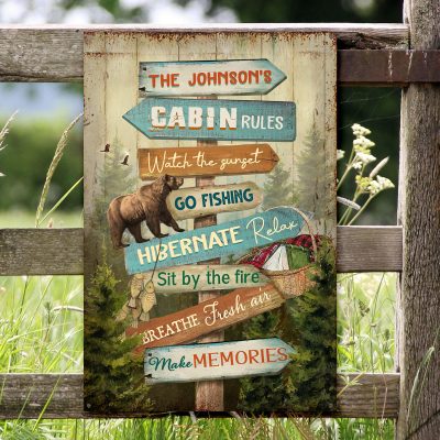 Personalized Cabin Rules Metal Sign, Custom Hunting Log Cabin Decor