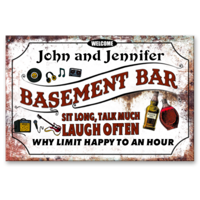 Welcome To The Basement Bar Personalized Metal Sign, Backyard Outdoor Decoration