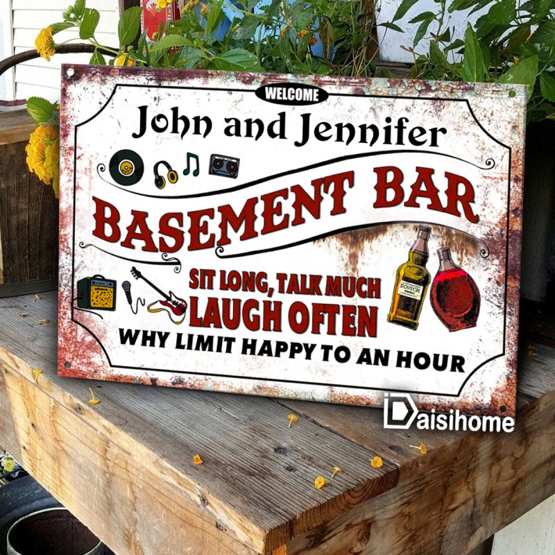 Welcome To The Basement Bar Personalized Metal Sign, Backyard Outdoor ...
