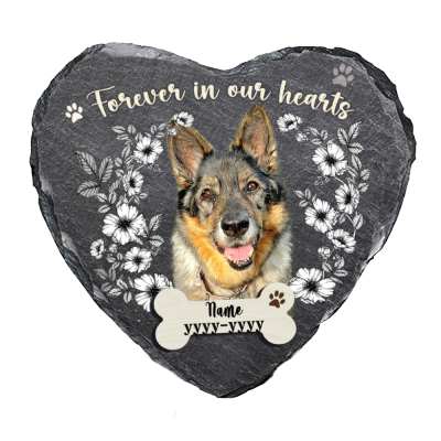 Personalized Pet Memorial Stone Forever In Our Hearts, Custom Dog Memorial Stone with Photo, Pet Loss Gifts, Pet Memorial Slate