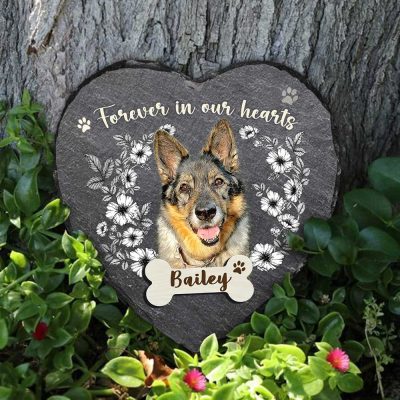 Personalized Pet Memorial Stone Forever In Our Hearts, Custom Dog Memorial Stone with Photo, Pet Loss Gifts
