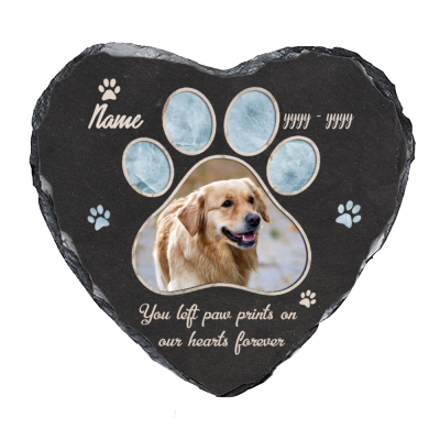 Personalized Paw Print Pet Memorial Stone, Custom You Left Paw Prints On Our Hearts Stone, Dog Loss Gifts