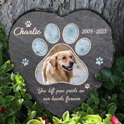 Personalized Paw Print Pet Memorial Stone, Custom You Left Paw Prints On Our Hearts Stone, Dog Loss Gifts