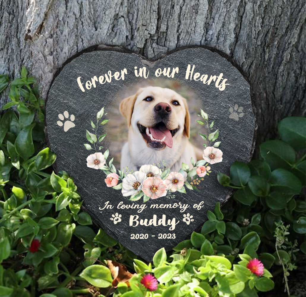 Forever In Our Hearts Personalized Dog Memorial Stone, Custom Photo Pet Memorial Stone, Dog Passed Away Gifts