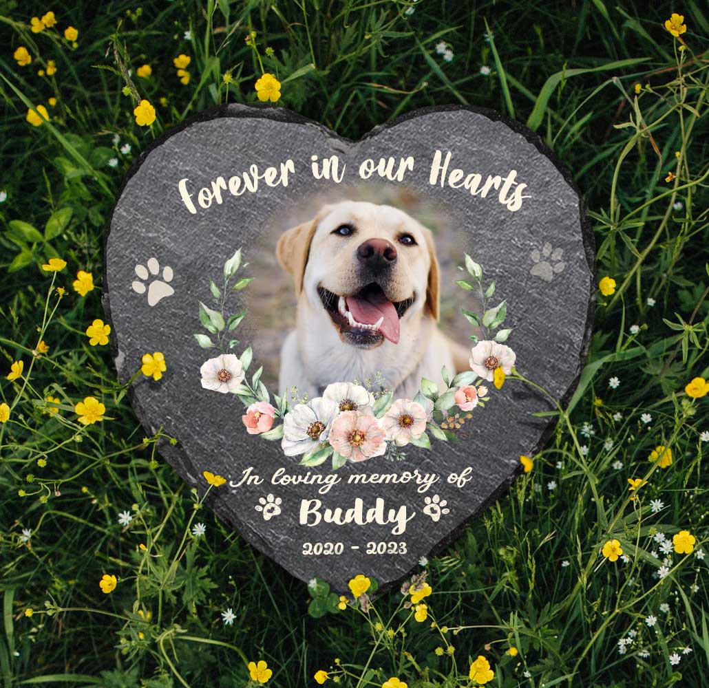 13 Thoughtful Memorial Gifts for Dog Dad to Honor the Memory of a Beloved Furry Friend 9 Forever In Our Hearts Personalized Dog Memorial Stone, Custom Photo Pet Memorial Stone, Dog Passed Away Gifts