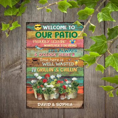 Welcome To Our Patio Custom Name Metal Sign