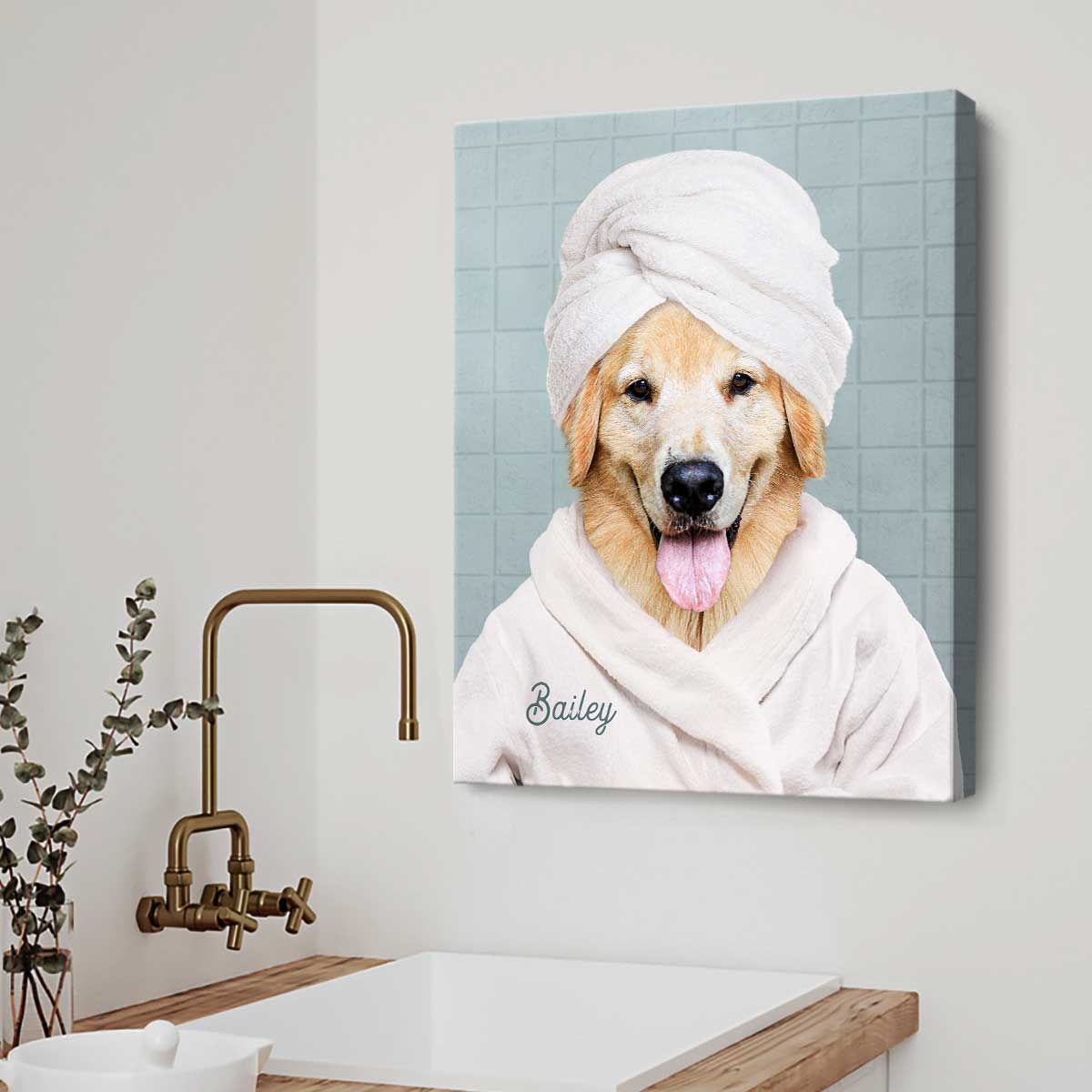 10 Creative and Stylish Ideas for Small Bathroom Wall Decor 3 pet in bathrobe canvas custom pet portrait of dog in toilet funny bathroom wall decor 2 1
