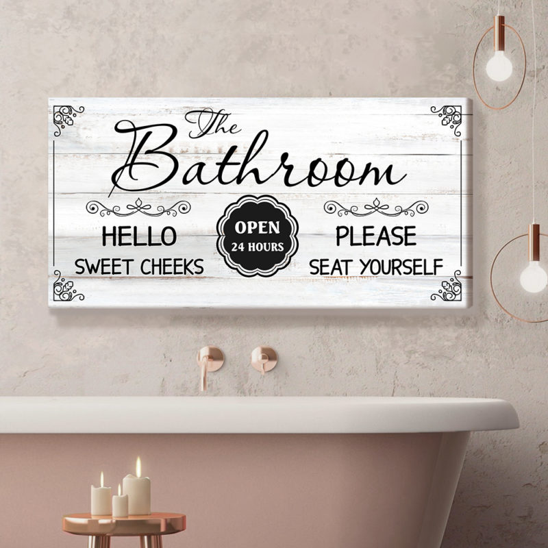 10 Creative and Stylish Ideas for Small Bathroom Wall Decor 4 funny black and white bathroom art hello sweet cheeks please seat yourself sign elegant bathroom wall decor3 800x800 1