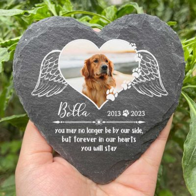 Custom No Longer By Our Side Pet Memorial Stone, Personalized Sympathy Gift For Loss Of Dog