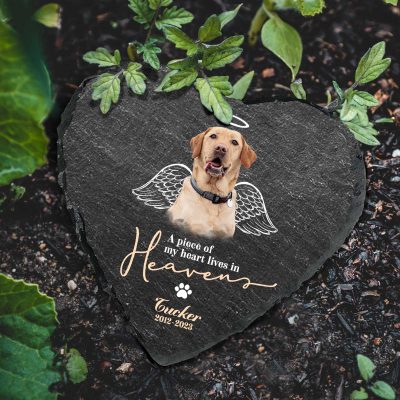 Personalized Pet Photo with Angel Wings Stone, Custom Dog Memorial Stone, Dog Remembrance Gifts