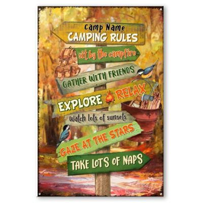 Personalized Camping Rules Metal Sign