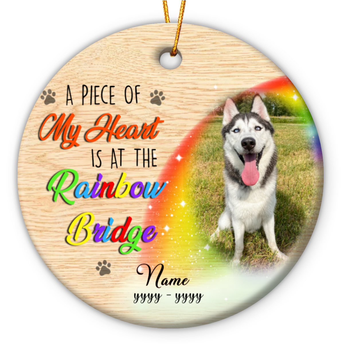 a piece of my heart is at the rainbow bridge photo ornament personalized dog bereavement gift dog memorial christmas ceramic ornament