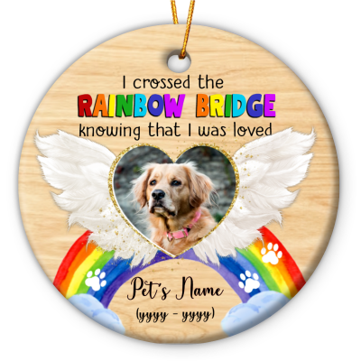 personalized pet memorial christmas photo ornament in memory dog gifts i crossed the rainbow bridge circle ornament