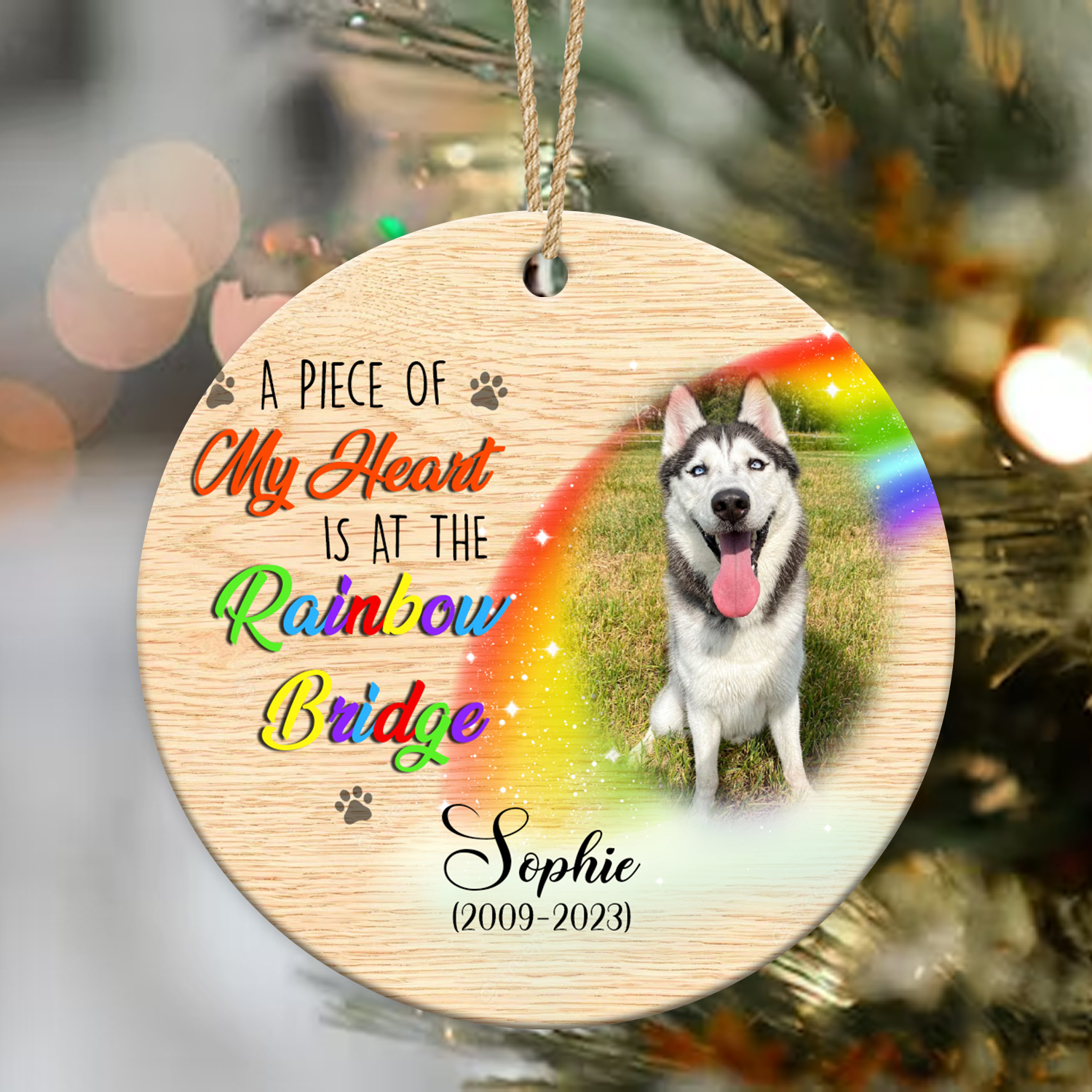 a piece of my heart is at the rainbow bridge photo ornament personalized dog bereavement gift dog memorial christmas ceramic ornament