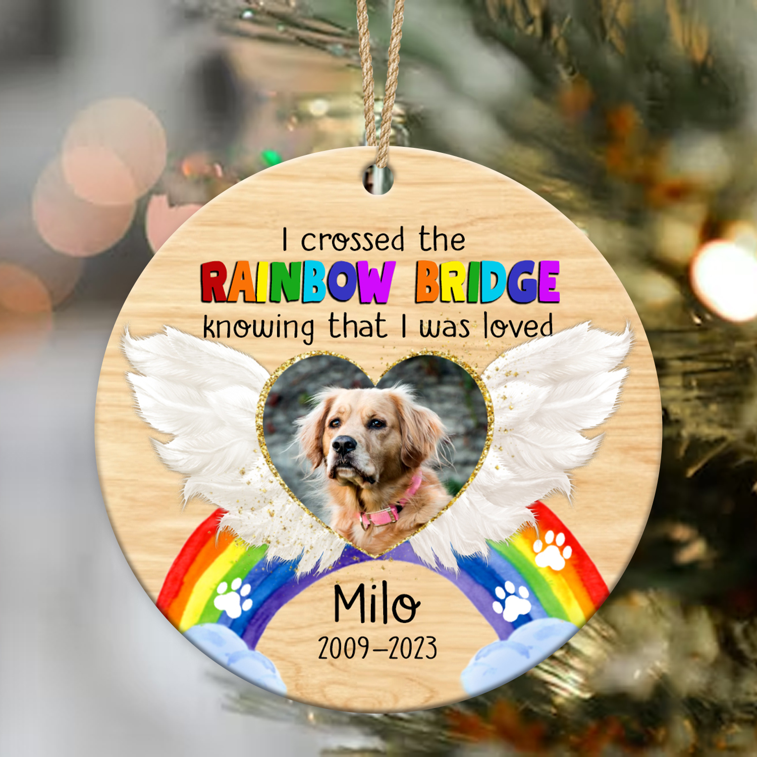 Personalized Pet Memorial Photo Ceramic Ornament, In Memory Dog Gifts, I Crossed The Rainbow Bridge Circle Ornament 1 personalized pet memorial christmas photo ornament in memory dog gifts i crossed the rainbow bridge circle ornament