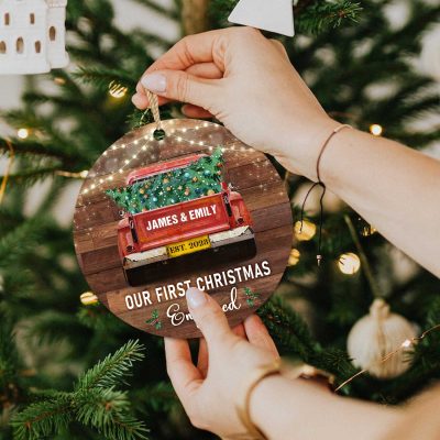 our first christmas engaged ceramic ornament christmas gifts for newlyweds engaged red truck christmas tree ornament