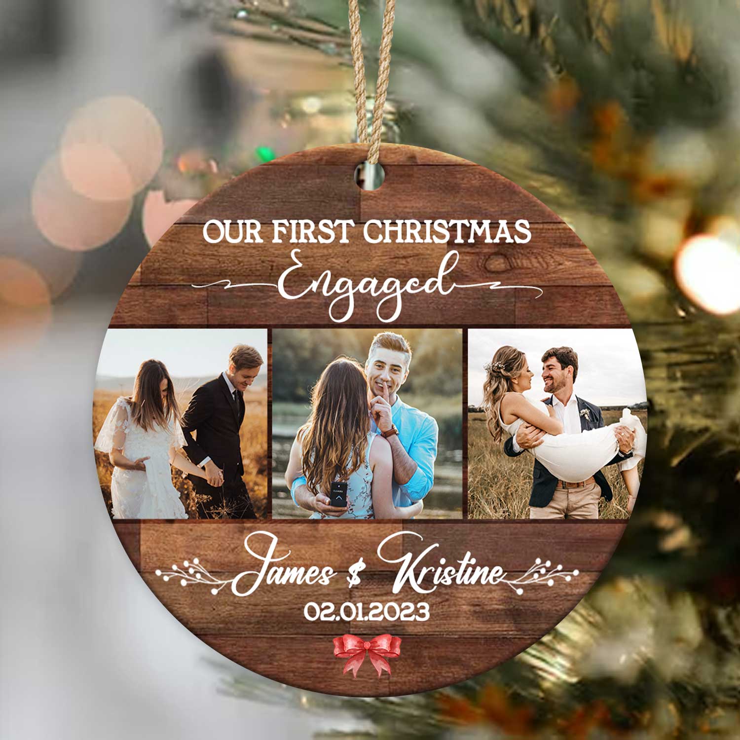 Engaged Photo Ceramic Ornament Personalized, Gift For Engaged Couple, Custom Engagement Keepsake, Engaged Ornament 1 our first christmas engaged photo ornament personalized christmas gift for engaged couple engaged christmas ornament