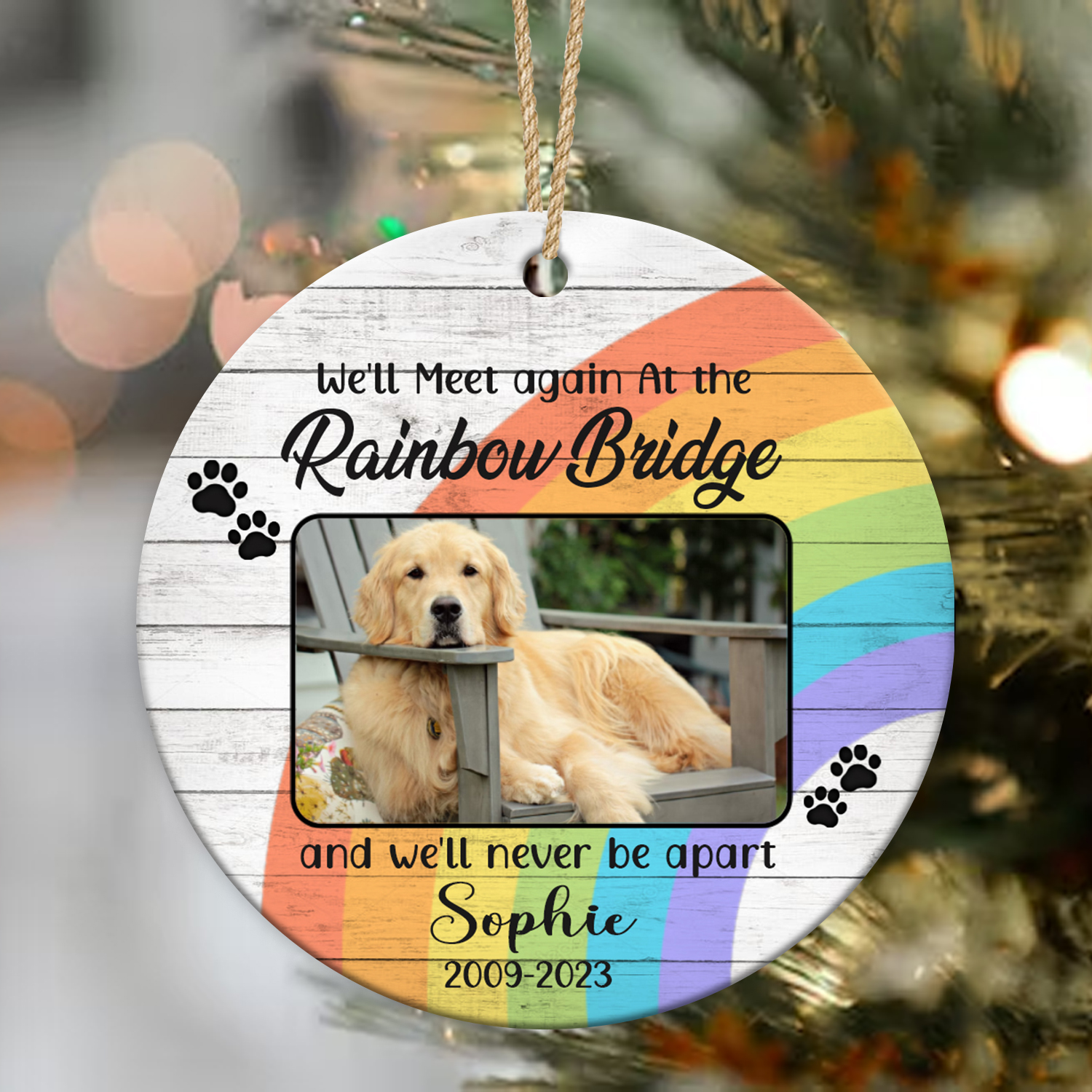 We'll Meet Again At The Rainbow Bridge Personalized Photo Ceramic Ornament, Sympathy Gift For Loss Of Pet, Dog Loss Ornament 1 we'll meet again at the rainbow bridge personalized photo ornament sympathy gift for loss of pet dog loss christmas ornament