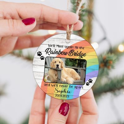 we'll meet again at the rainbow bridge personalized photo ornament sympathy gift for loss of pet dog loss christmas ornament