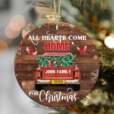 all hearts come home for christmas custom ornament family xmas gifts with name red truck christmas ornament decorations