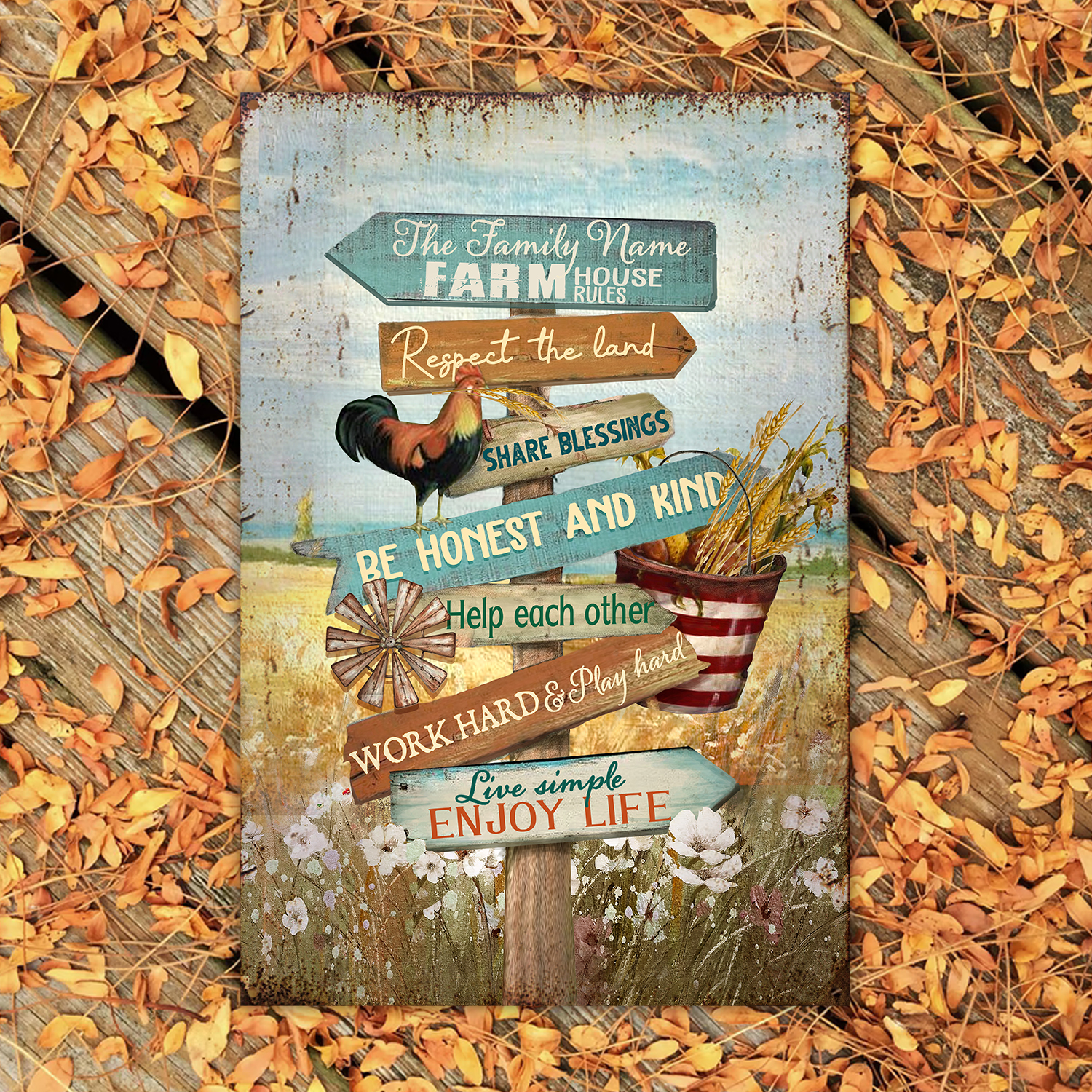 Personalized Farmhouse Rules Metal Sign