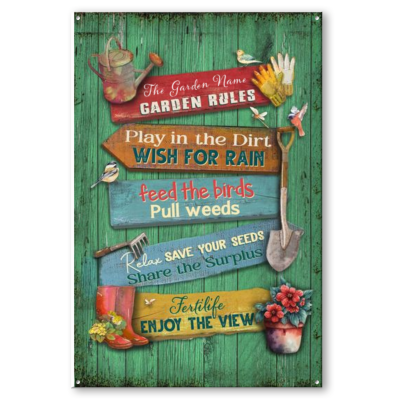 Custom Name Garden Rules Metal Sign, Personalized Gardening Gifts, Outside Garden Decoration