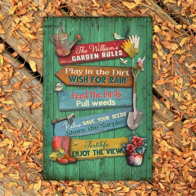Custom Name Garden Rules Metal Sign, Personalized Gardening Gifts, Outside Garden Decoration