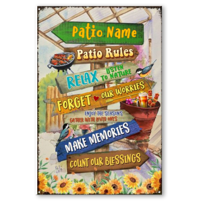 Personalized Patio Rules Metal Sign, Backyard Porch Patio Outside Decoration, Make Memories Count Blessings Patio Sign