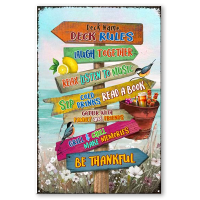 Personalized Deck Rules Metal Sign, Deck Outside Decoration, Grill and Chill Deck Sign