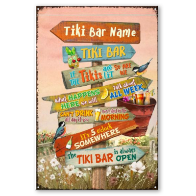 Personalized Tiki Bar Rules Metal Sign, Bar Outside Decoration