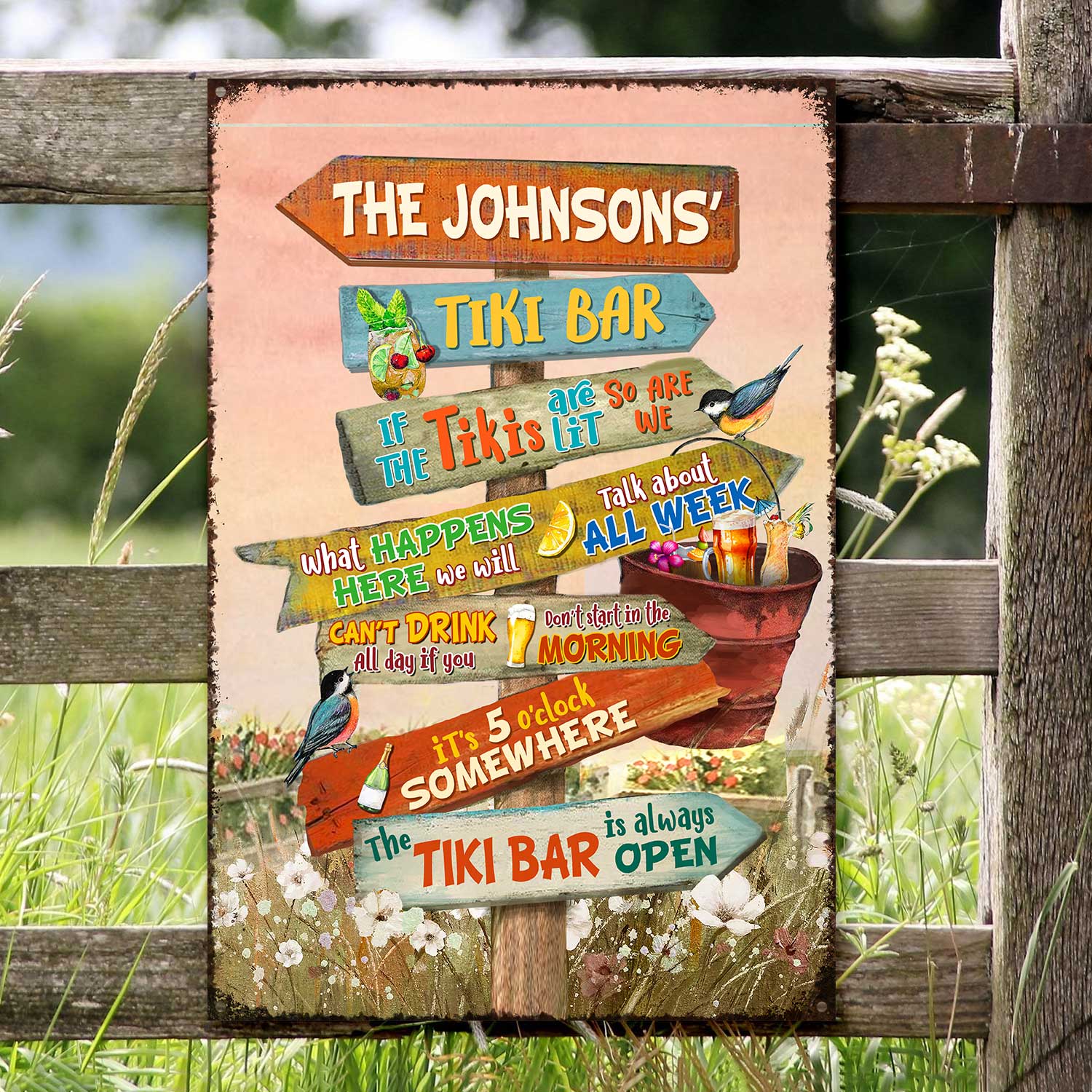 Personalized Tiki Bar Rules Metal Sign, Bar Outside Decoration