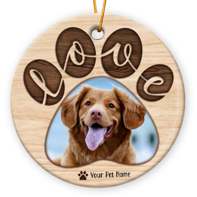 Dog Paw Print Photo Ceramic Ornament Personalized, Christmas Pet Owner Gift, Dog Christmas Ornament