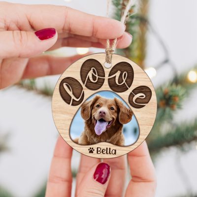 Dog Paw Print Photo Ceramic Ornament Personalized, Christmas Pet Owner Gift, Dog Christmas Ornament