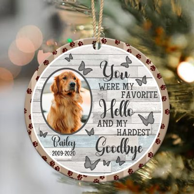 Pet Memorial Ceramic Ornament With Photo, Dog Loss Sympathy Gift, Personalized Dog Sympathy Xmas Ornaments