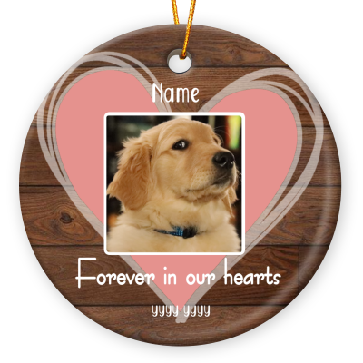 Pet Loss Ceramic Ornament With Photo, Personalized Pet Memorial Christmas Gift, Forever In Our Heart Ceramic Ornament