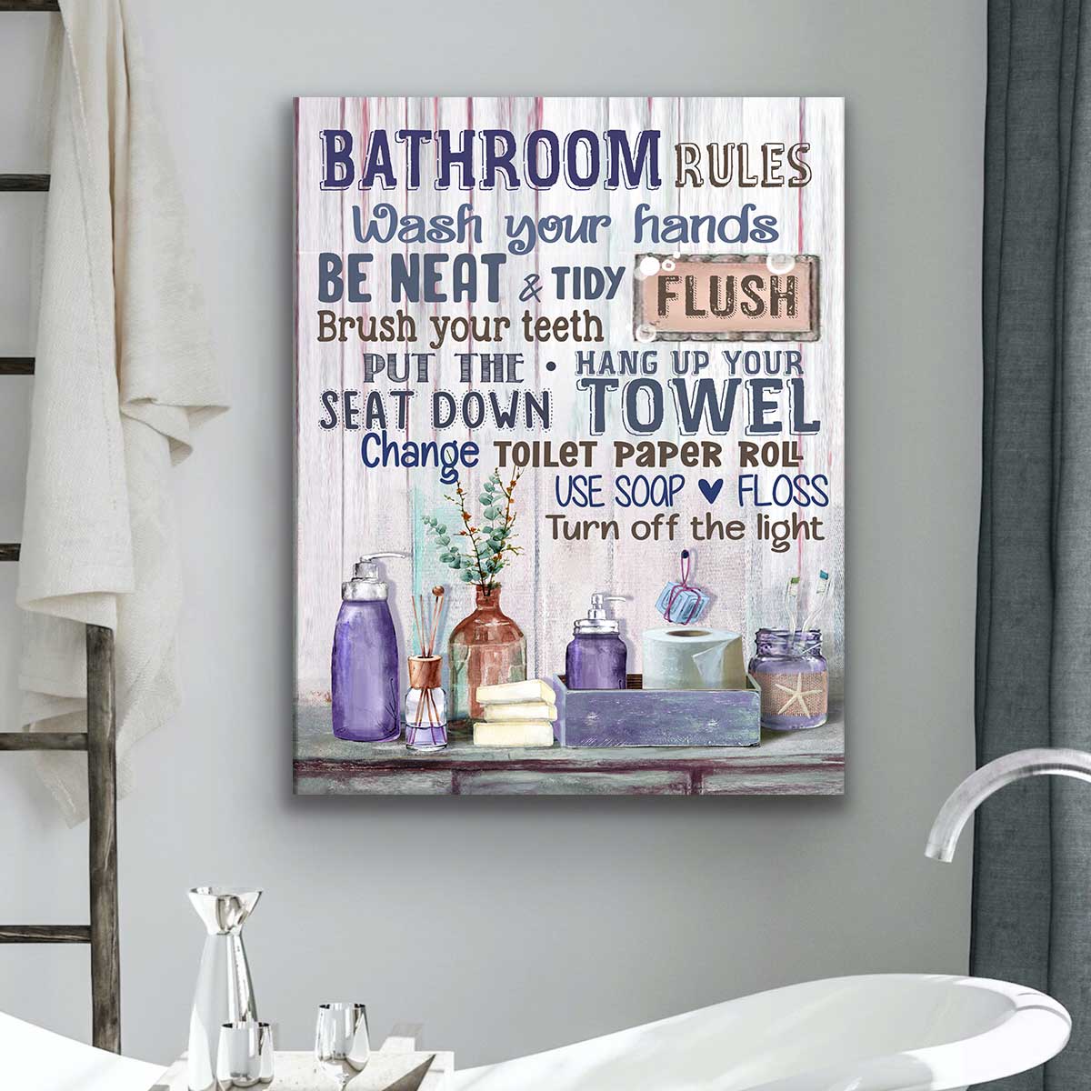 Farmhouse Bathroom Rules Canvas