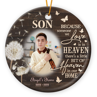 Son Memorial Christmas Ceramic Ornament Personalized, Son Remembrance Gift, Loss Of Son Photo Ornament