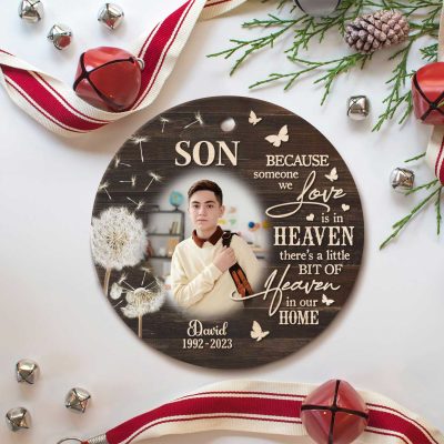 Son Memorial Christmas Ceramic Ornament Personalized, Son Remembrance Gift, Loss Of Son Photo Ornament