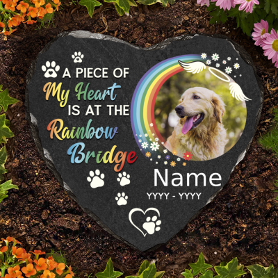 Rainbow Bridge Pet Memorial Photo Slate, Personalized Pet Memorial Stone, Dog Sympathy Gifts, Loss Of Dog Gift, Keepsake For Dogs