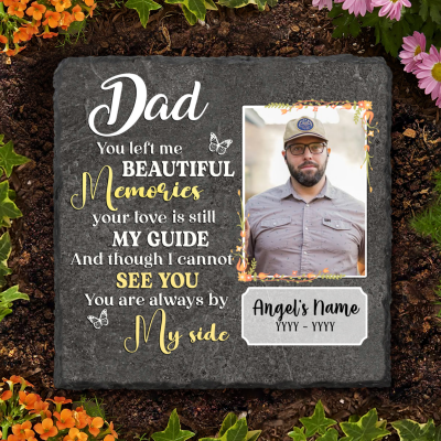 Personalized Dad Memorial Photo Slate, Sympathy Gift For Loss Of Father, You Left Me Beautiful Memories Dad Memorial Stone Father's Day Gifts